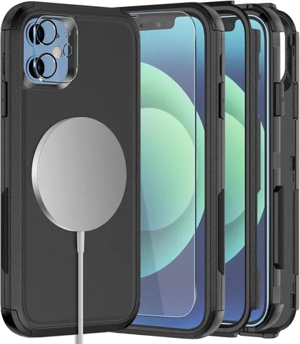 Vista 18 de Diverbox - Funda para iPhone 12 a prueba de golpes y caídas, protector de pantalla de vidrio templado, funda protectora de alta resistencia