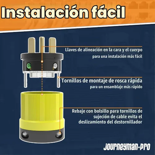 Vista 4 de Journeyman-Pro NEMA TT-30P, 30 amperios, 125 voltios, conector macho de hoja recta para remolque de RV, grado industrial, negro/amarillo, generador