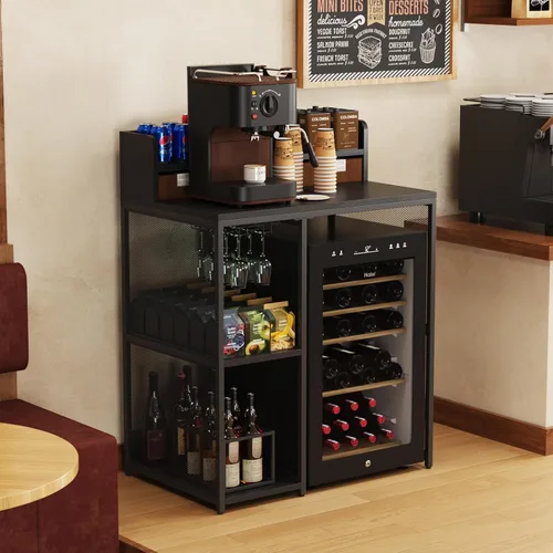 Vista 4 de Kikihouse - Estante de cocina de 4 niveles estilo industrial, soporte para mini refrigerador y microondas, estante de almacenamiento de utilidad