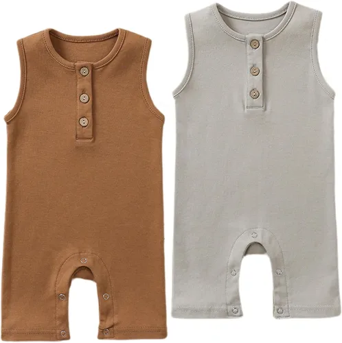 Vista 8 de Baby Boys Sleeveless Romper,Newborn Tank Top Summer Clothes Short Jumpsuit Gris azulado