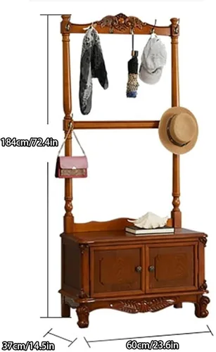Vista 2 de Perchero de madera maciza, perchero de pie para colgar camisas, chaquetas (marrón)