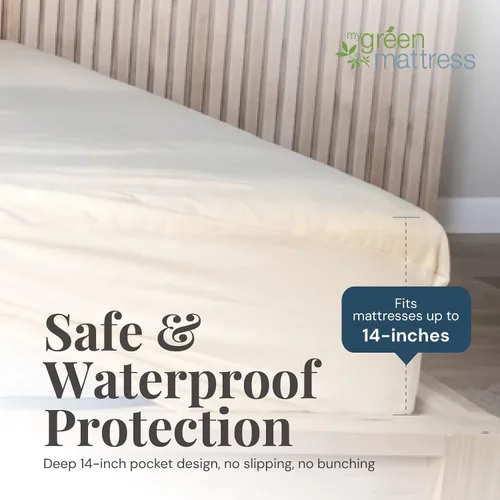 Vista 3 de Protector de colchón de algodón orgánico, funda de algodón certificado GOTS, protector de cama impermeable y transpirable, diseño ajustado