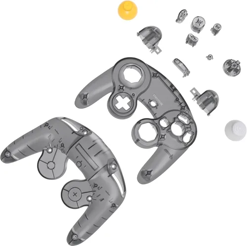 Vista 3 de eXtremeRate Placa trasera negra transparente para controlador Nintendo GameCube, cubierta de carcasa de repuesto personalizada con botones
