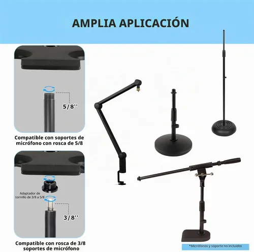Vista 5 de Soporte para micrófonos múltiples, hasta 8 micrófonos, soporte ideal para organizar escenarios y exhibiciones, con adaptador roscado de 3/8"-16