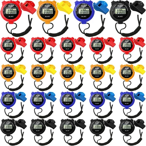 Vista 9 de Simgoing 48 piezas cronómetro digital temporizador de plástico silbato a granel para entrenadores deportivos, árbitro, reloj impermeable con Negro