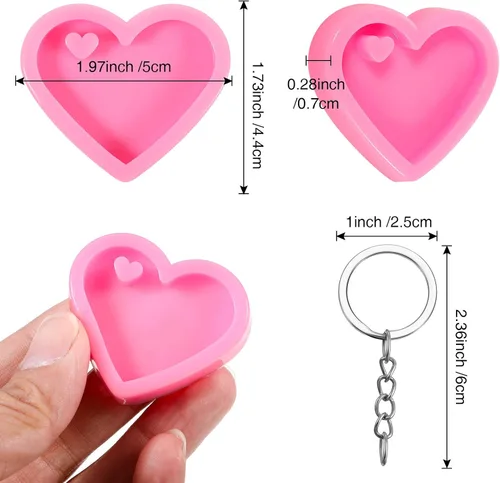 Vista 3 de Patelai Juego de 10 moldes de resina de corazón para llavero de resina epoxi para el Día de la Madre, moldes de silicona para fondant, llavero