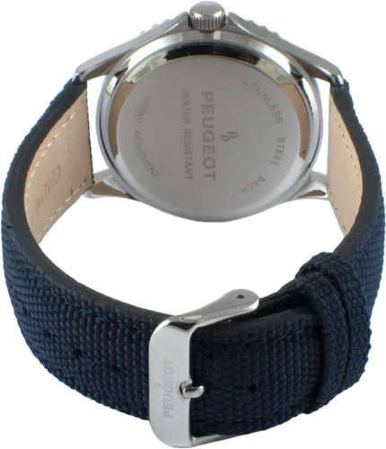 Vista 5 de Peugeot Reloj deportivo con bisel para hombre con correa de muñeca de lona negra