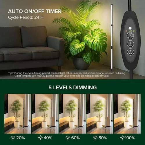 Vista 5 de SANSI Luz de Crecimiento Vertical, Luz de Crecimiento T10 de Pie para Plantas de Interior, Luz de Plantas de Espectro Completo de 80W 144 LEDs