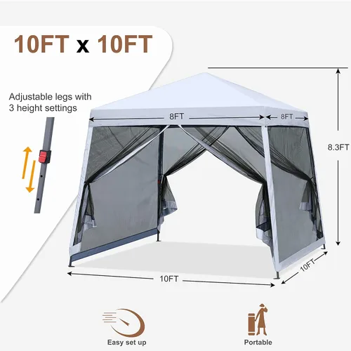 Vista 3 de MASTERCANOPY Toldo desplegable con malla de 10 x 10 pulgadas, color blanco