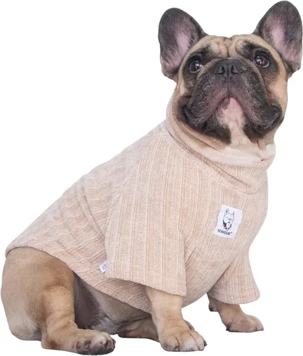 Vista 2 de iChoue - Ropa para mascotas, suéter de cuello alto de invierno para perros con cuello tortuga para Bulldog inglés, Boston Terrier, abrigo de pana
