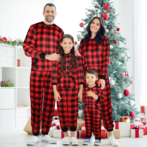 Vista 6 de Haysandy - Pijamas de Navidad a juego para parejas, para la familia, búfalo, a cuadros, para adultos, color rojo, para hombres y mujeres