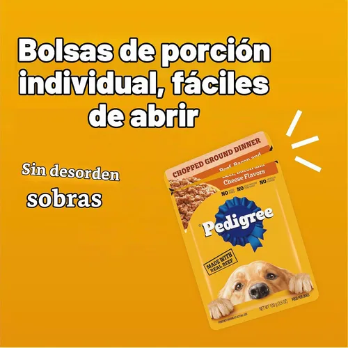 Vista 6 de Pedigree - Bolsa de comida húmeda para perros, carne de res y tocino, 3.5 onzas, 16