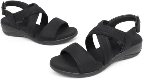 Vista 6 de Sandalias ortopédicas para mujer, de cuña baja, cómodas para caminar, con soporte de arco ortopédico, sandalias casuales con espuma viscoelástica
