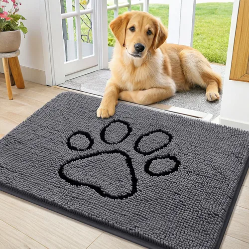 Vista 43 de Smiry Tapete para puerta de perro para patas fangosas, absorbente y Gris y negro