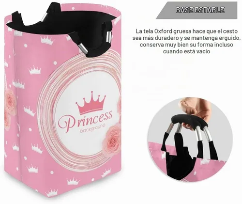 Vista 2 de Cesta de lavandería con corona de princesa, cesta de tela plegable, cesta de lavado, bolsa de ropa plegable para el día de la madre