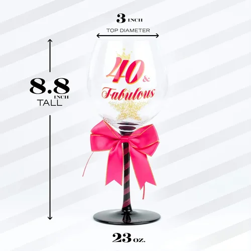 Vista 3 de Copa de vino de cumpleaños 40 y fabulosa para mujer, regalo divertido para mujeres que cumplen cuarenta años, mamá, mejor amiga, tía, hermana