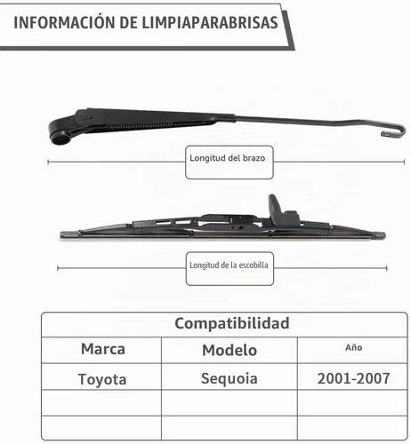 Vista 2 de Brazo y cuchilla del limpiaparabrisas trasero para Toyota Sequoia 2001-2007