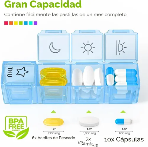 Vista 3 de AUVON iMedassist Organizador de pastillas semanal a prueba de humedad 4 veces al día, caja grande de 7 días con diseño portátil para viajes