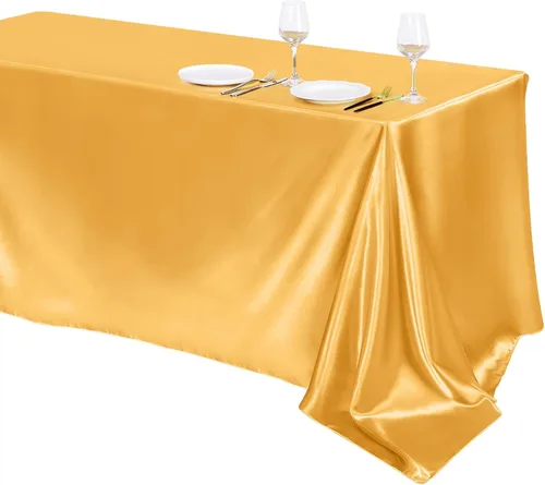Vista 12 de TURSTIN Paquete de 4 manteles de satén negro de 102 x 58 pulgadas, mantel rectangular de seda brillante, tela suave, decoración de mesa para bodas