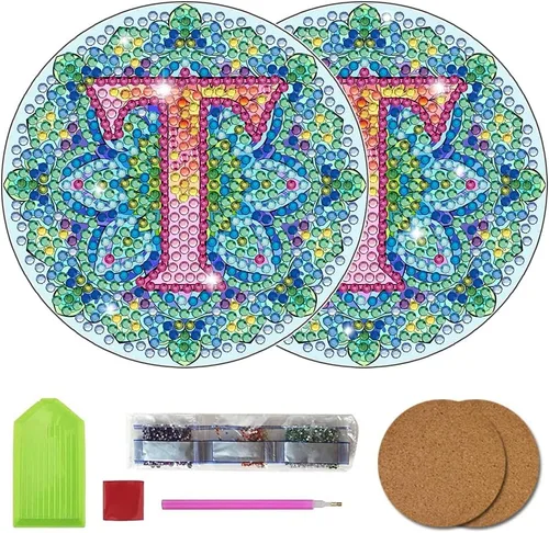 Vista 22 de Bysincy Juego de 2 posavasos de pintura de diamantes de 26 letras A-Z, 5D, arte de diamante, mosaico, alfabeto, kit por número para adultos y niños