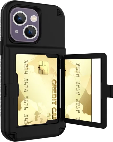 Vista 2 de Funda compatible con iPhone 14 Pro Max con espejo con tarjetero y soporte para tarjetas, bonita funda de lujo con espejo de maquillaje a la moda