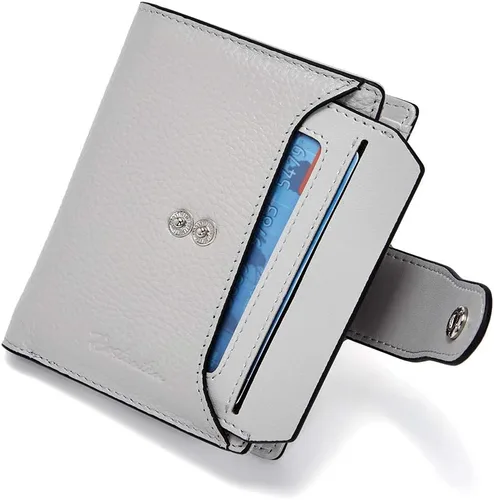 Vista 6 de BOSTANTEN Cartera de piel para mujer, con bloqueo RFID, pequeña, plegable, con bolsillo con cremallera, tarjetero, con ventana de identificación