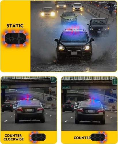 Vista 5 de LUMENIX - Barra de luces estroboscópicas LED para techo con controlador magnético, luces de advertencia de tráfico de emergencia, seguridad rojo azul