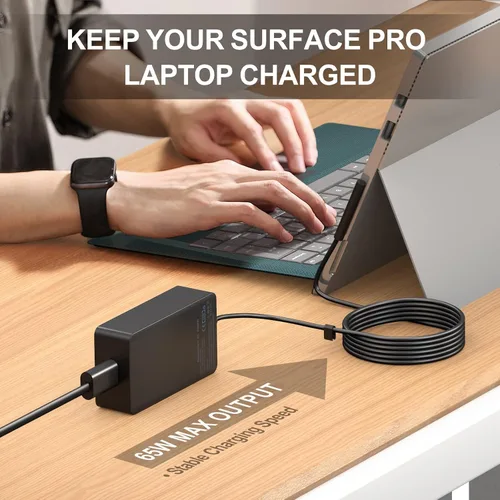 Vista 6 de Cargador de portátil Surface Pro de 65 W para Microsoft Surface Pro 11,10, 9, 8, 7+, 7, 6, 5 Surface Laptop 5 Studio 4 Go 3 2, Surface Book 3 2 1