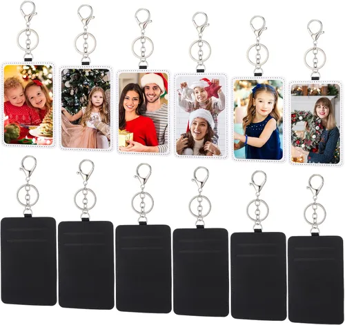 Vista 7 de Eersida Portatarjetas de trabajo de sublimación, 12 unidades, para sublimación, identificación, llavero, cartera, de cuero, portátil, para tarjetas