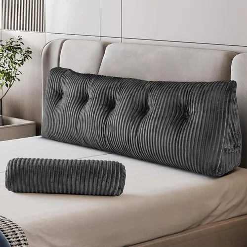 Vista 13 de Z-hom - Almohada grande para cabecero con un solo rollo, almohada de cuña para sentarse en la cama, cojín triangular de apoyo de respaldo para leer