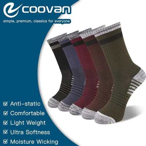 Vista 6 de COOVAN Calcetines de senderismo para hombre, calcetines para exteriores, 5 pares de calcetines deportivos acolchados que absorben la humedad