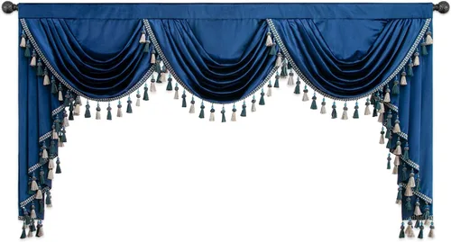 Vista 32 de VOGOL Cenefa de cortinas de terciopelo grueso para dormitorio, cenefas de cascada de lujo con aislamiento térmico dorado para sala de estar formal