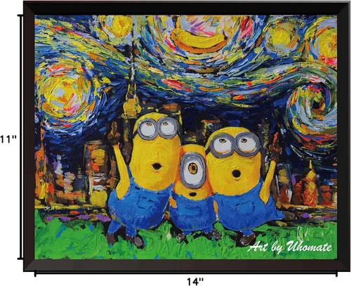Vista 5 de Uhomate Pósteres inspirados en dibujos animados de Vincent Van Gogh de noche estrellada para el hogar, lienzo para decoración de pared, cuarto