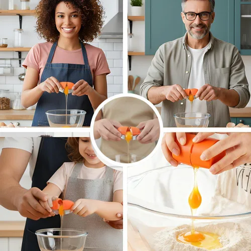 Vista 4 de Abridor de cáscara de huevo, separador de huevos de acero inoxidable para huevos crudos, herramienta de galleta, utensilios de cocina, cortador
