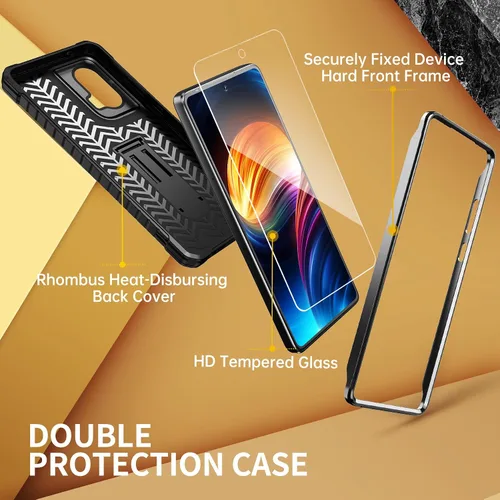 Vista 4 de FITO Funda para Moto G Stylus 5G 2024, doble capa a prueba de golpes, resistente con protector de pantalla, soporte integrado (negro)