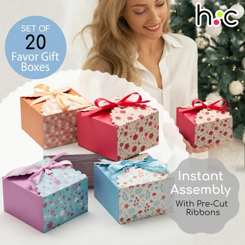 Vista 2 de Cajas de regalo pequeñas florales con tapas y cintas (paquete de 20) cajas decorativas vacías de 5.8 x 3.7 pulgadas para regalo, productos Estándar
