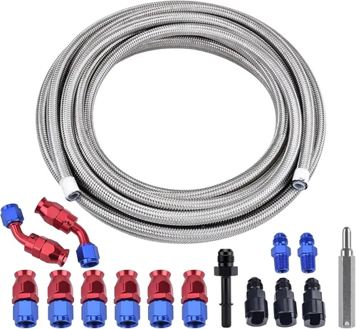 Vista 8 de EVIL ENERGY 6AN 3/8" PTFE LS Swap EFI Kit de montaje de línea de combustible, manguera de combustible trenzada de nailon E85 de 25 pies Negro