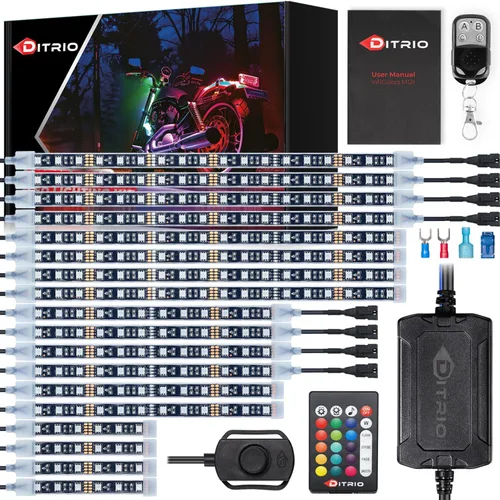 Vista 10 de 8 piezas de luces LED de doble fila para motocicleta con señal de giro y freno, kits de luces de resplandor con control remoto DITRIO APP/RF, zona