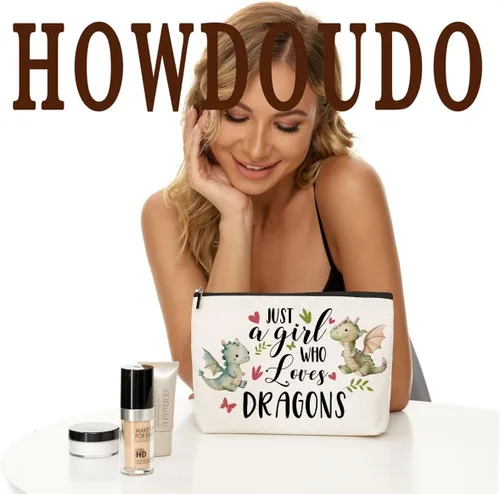 Vista 2 de Lovdazzles Dragon Gifts for Girls Makeup Bag Funny Animal Cosmetic Bag Gifts for Dragon Lovers Women, Just A Girl Who Loves Dragons, Christmas