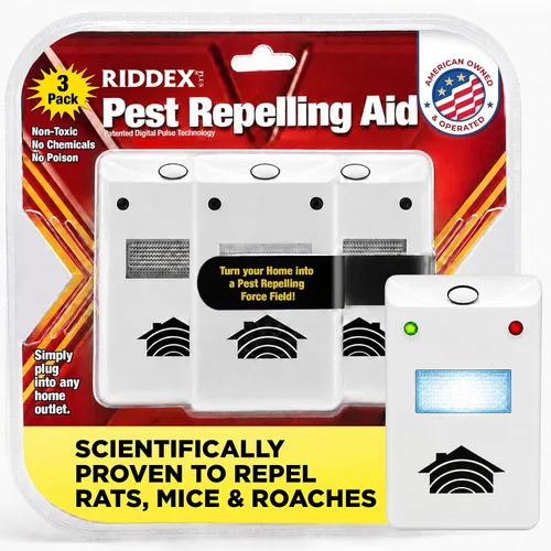 Vista 10 de RIDDEX Plus Repelente de Insectos Enchufe, Disuasivo para Ratones - Control de Plagas para la Defensa Contra Ratas, Ratones, Cucarachas, Bichos e