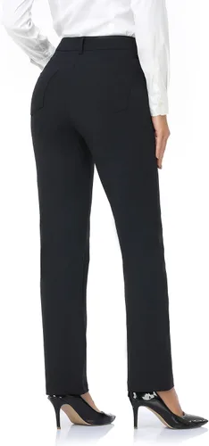 Vista 3 de Agenlulu Pantalones de vestir para mujer, elásticos, pantalones de trabajo, casuales, pierna recta, cintura alta, tela resistente a las arrugas