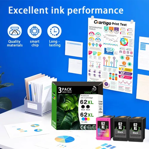 Vista 6 de Cartuchos de tinta 62XL de alto rendimiento compatibles con HP 62, compatible con impresoras HP Envy 5540 5640 5660 7644 OfficeJet 5740 5741 8040