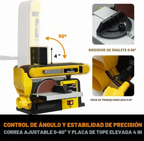 Vista 5 de Woodskil Lijadora de disco de banda de velocidad variable, correa de 4 x 36 pulgadas y disco de 6 pulgadas 3A Máquina combinada de lijadora