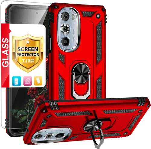 Vista 10 de Funda TJS para Motorola Edge Plus 2022/Moto Edge+ 5G UW 2022 (negro) Con protector de pantalla de vidrio templado Anillo de metal Kickstand