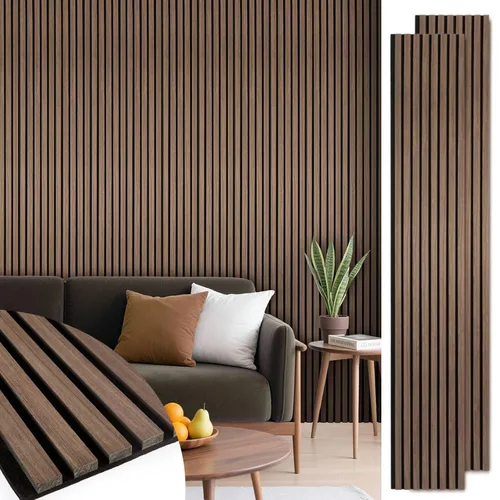 Vista 4 de Paneles de listones de madera acústica, paneles de pared de madera insonorizados, panel acanalado 3D para decoración de pared interior, sala