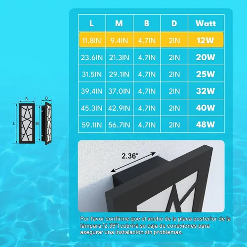 Vista 3 de Luces de Pared al Aire Libre 30cm Apliques de Pared Modernos LED Apliques de Pared Largos Luz de Porche Frontal Negra Impermeable Luz de Pared LED
