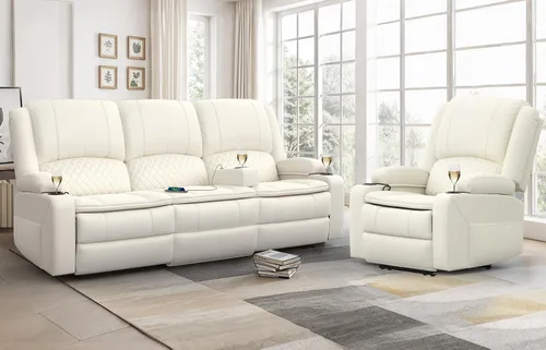 Vista 20 de Sofá reclinable de 3 plazas, sofá reclinable con consola elevable (tela, azul) Reclining Sofa with USB Removable Armrest, RV Sofa with Cup Holder