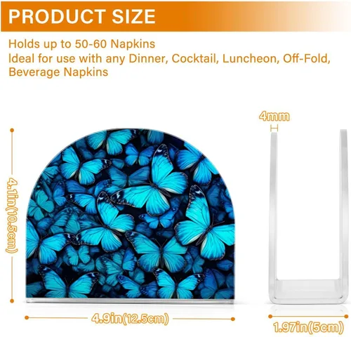 Vista 3 de Servilletero con mariposas azules para mesas, servilleteros de acrílico transparente, servilleteros de cóctel para cocina, restaurante, bar