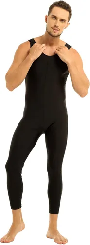 Vista 4 de renvena Body de licra sin mangas para hombre de cuerpo completo ajustado traje de baile