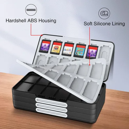Vista 4 de HEIYING Funda para tarjetas de juego compatible con Nintendo Switch & Switch OLED, almacenamiento portátil para tarjetas de memoria de juegos Switch